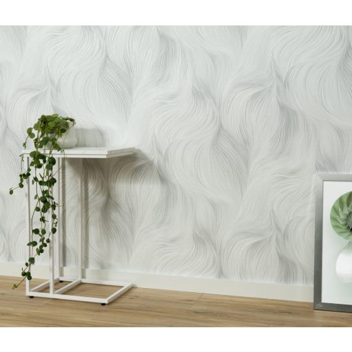 Természetes légies mozgás ritka szépen megörökített pillanata fehér ezüstös-szürke és gyöngyház tónus fémes hatás tapéta