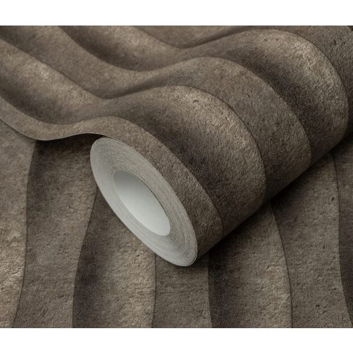 Hullámok organikus ritmusban természetes háromdimenziós minta szürkésbarna agyagszín kávébarna és füstszürke tónus tapéta