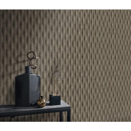 Hullámok organikus ritmusban természetes háromdimenziós minta szürkésbarna agyagszín kávébarna és füstszürke tónus tapéta