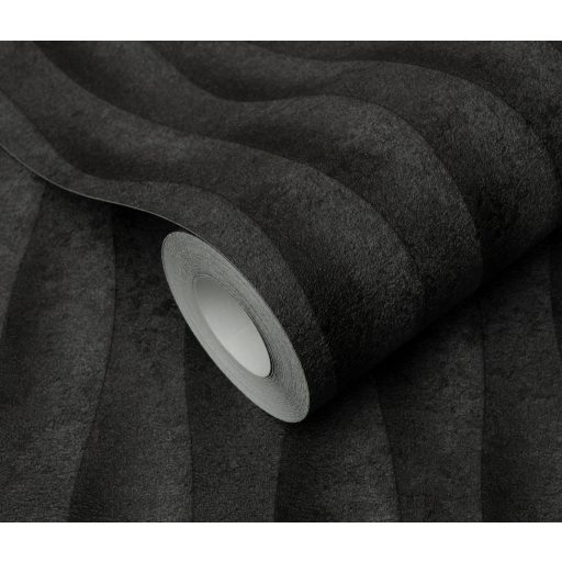 Hullámok organikus ritmusban természetes háromdimenziós minta antracit szénfekete füstszürke és grafit tónus tapéta