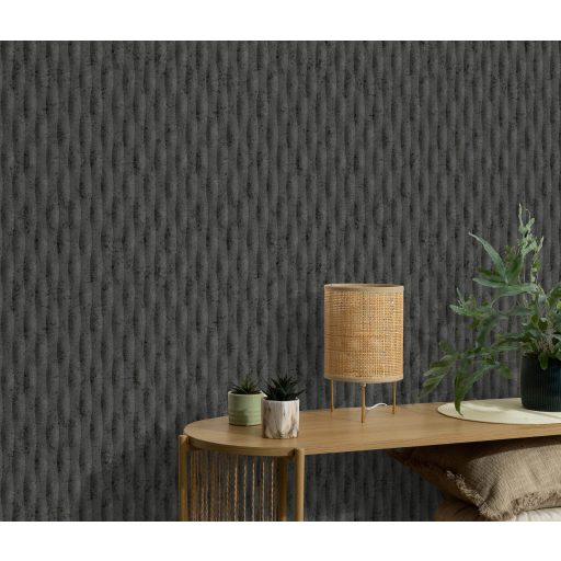 Hullámok organikus ritmusban természetes háromdimenziós minta antracit szénfekete füstszürke és grafit tónus tapéta