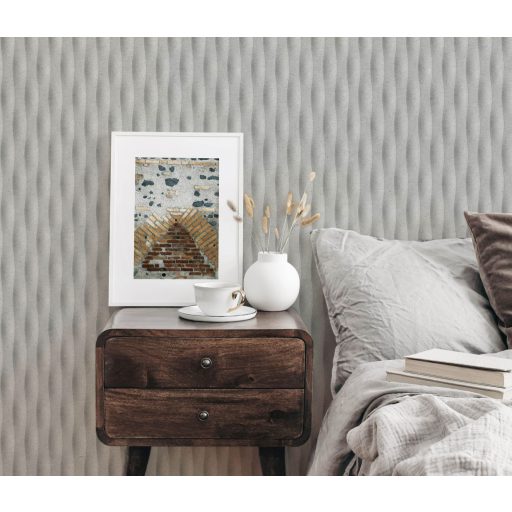 Hullámok organikus ritmusban természetes háromdimenziós minta meleg szürke hamuszürke és bézses-szürke tónus tapéta