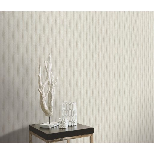 Hullámok organikus ritmusban természetes háromdimenziós minta törtfehér bézs és szürkésbézs tónus tapéta