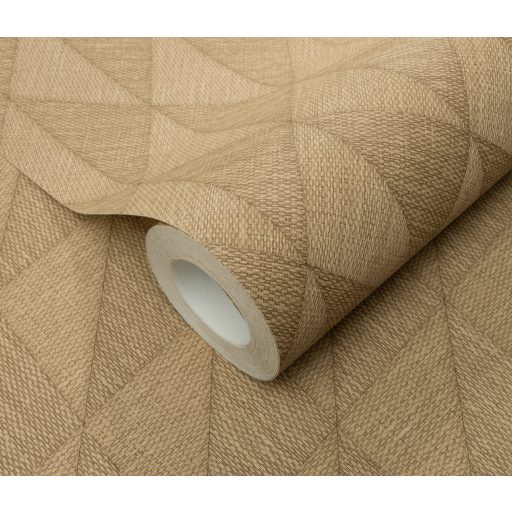 Változatos szőtt textúrájú rombuszokból épülő geometriai minta napfényes aranybarna és mézes-karamell tónus tapéta