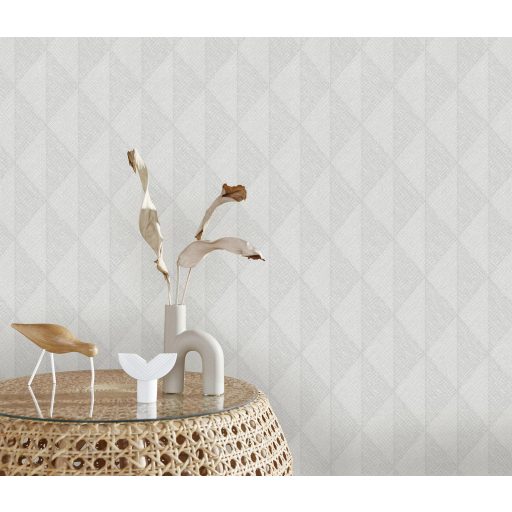 Változatos szőtt textúrájú rombuszokból épülő geometriai minta hamvas ezüstszürke és gyöngyszürke tónus tapéta