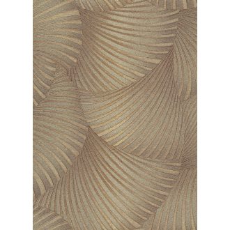   Ívelt sávokból építkező mozgás illúziót keltő dinamikus 3D minta meleg bézs aranybarna és arany tónus fémes hatás tapéta