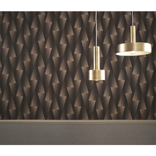 Extrém háromdimenziós hatású térbeli elemek hipnotikus mintája wenge bronz sötétbarna és aranyos-mokka tónus fémes hatás tapéta