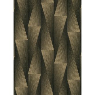   Extrém háromdimenziós hatású térbeli elemek hipnotikus mintája moha és olajzöld és arany/bézsarany tónus fémes hatás tapéta