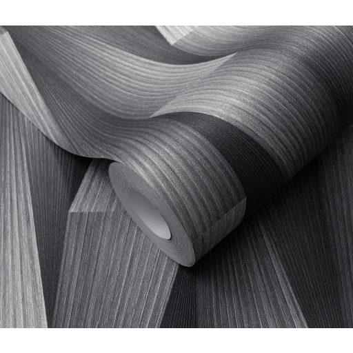 Extrém háromdimenziós hatású térbeli elemek hipnotikus mintája grafit ezüstszürke antracit és gyöngyszürke tónus fémes hatás tapéta