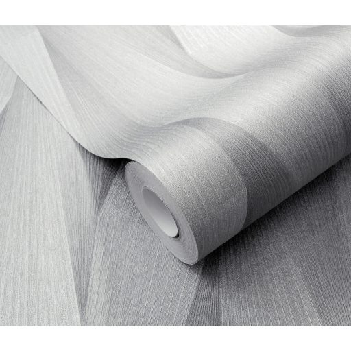 Extrém háromdimenziós hatású térbeli elemek hipnotikus mintája ezüstszürke és gyöngyházfehér tónus fémes hatás tapéta