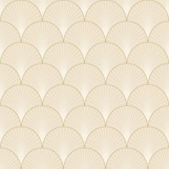   "Klasszikus" Art deco design - Elegáns legyezőminta (palmetta) arany ívekkel bézs és arany tónus fémes hatás tapéta
