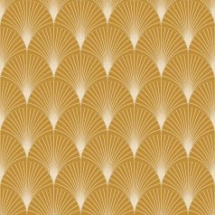   "Klasszikus" Art deco design - Elegáns legyezőminta (palmetta) arany ívekkel okkersárga bézs és arany tónus fémes hatás tapéta