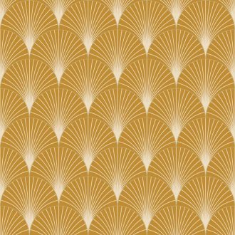   "Klasszikus" Art deco design - Elegáns legyezőminta (palmetta) arany ívekkel okkersárga bézs és arany tónus fémes hatás tapéta