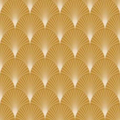 "Klasszikus" Art deco design - Elegáns legyezőminta (palmetta) arany ívekkel okkersárga bézs és arany tónus fémes hatás tapéta
