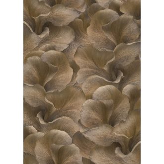   Finoman hullámzó és lágyan fodrozódó selymes stilizált virágszirmok bézs szürkésbarna és aranybarna tónus finom fény tapéta