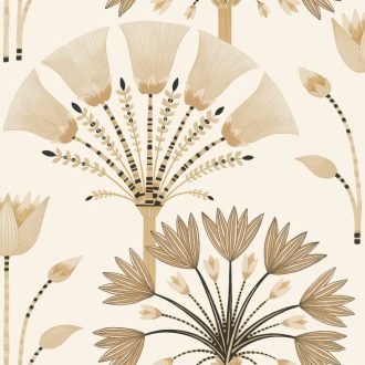   Geometrikus flóra megjelenítés - eleganciájával és stílusával kápráztat bézs antracit és arany tónus fémes hatás tapéta