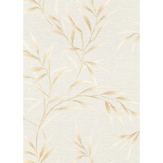   Légies elegancia vászon struktúra és áttetsző levélábrázolás krémfehér bézs/vanília elefántcsont és bézsarany tónus finom fény tapéta