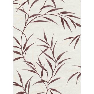   Légies elegancia vászon struktúra és áttetsző levélábrázolás barnás-bordó bézs és krémfehér tónus finom fény tapéta
