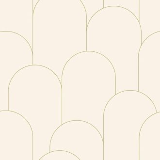   Az Art deco lényege - Nagyformátumú ívelt grafikai minta krémfehér és arany tónus fémes hatás tapéta