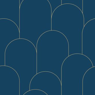   Az Art deco lényege - Nagyformátumú ívelt grafikai minta éjkék és arany tónus fémes hatás tapéta