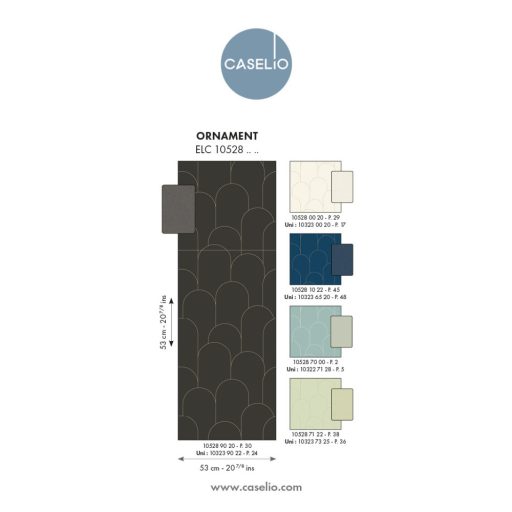 Az Art deco lényege - Nagyformátumú ívelt grafikai minta éjkék és arany tónus fémes hatás tapéta