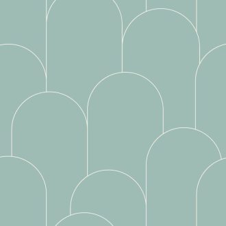   Az Art deco lényege - Nagyformátumú ívelt grafikai minta vízzöld és fehér tónus tapéta