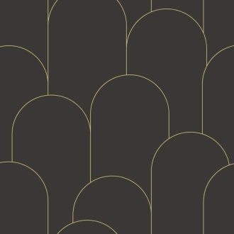   Az Art deco lényege - Nagyformátumú ívelt grafikai minta antracit és arany tónus fémes hatás tapéta