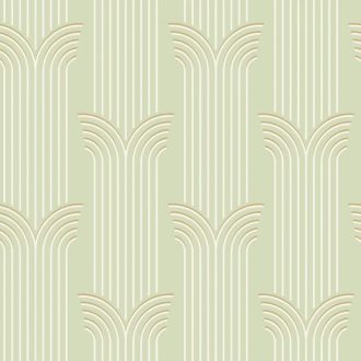   Elegáns és merész Art deco dekoráció csíkok és íves formák használatával mandulatöld krém és arany tónus fémes hatás tapéta