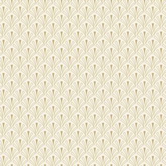   Stilizált kis legyező formájú (palmetta) art deco minta bézs és arany tónus fémes hatás tapéta