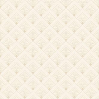   Finom Art deco design kis rombuszokba zárt legyező mintával íriszfehér és arany tónus fémes hatás tapéta