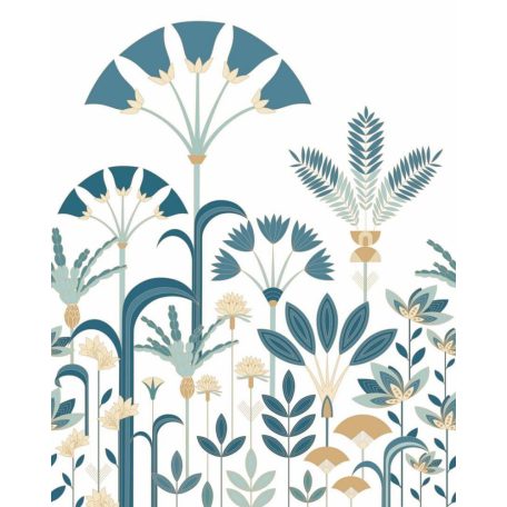 Növényi és geometriai motívumok tökéletes ötvözete Art deco stílusban "M" fehér kék világoszöld és aranybarna tónus falpanel