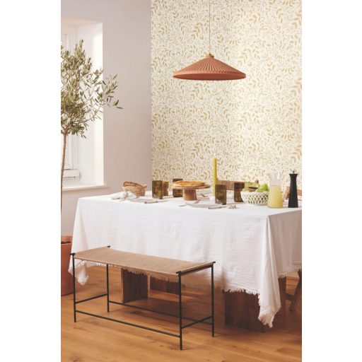 Könnyed és friss lombozat/levél "mikro"minta krémszín és arany/aranybarna tónus tapéta