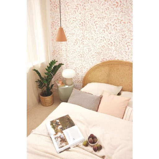 Könnyed és friss lombozat/levél "mikro"minta krémszín és rózsaszín/antik rózsaszín tónus tapéta