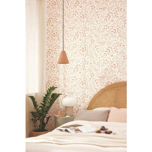 Könnyed és friss lombozat/levél "mikro"minta krémszín és rózsaszín/antik rózsaszín tónus tapéta