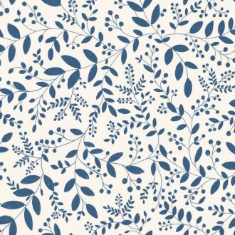   Könnyed és friss lombozat/levél "mikro"minta fehér és porcelán/indigókék tónus tapéta