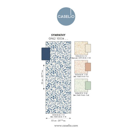 Könnyed és friss lombozat/levél "mikro"minta fehér és porcelán/indigókék tónus tapéta