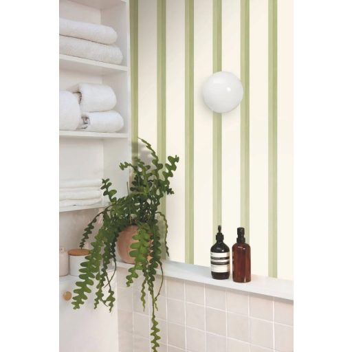 Kéttónusú vonalazású arany díszítésű izgalmas csíkos minta krémfehér vízzöld zöld és arany tónus tapéta