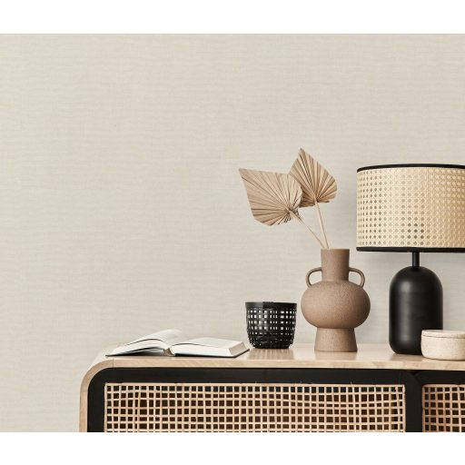 Finom és természetes vászonstruktúra egyszínű minta krémfehér/világos bézs tónus tapéta