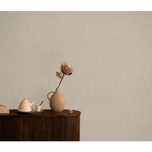 Finom és természetes vászonstruktúra egyszínű minta meleg bézs/világosbarna tónus tapéta