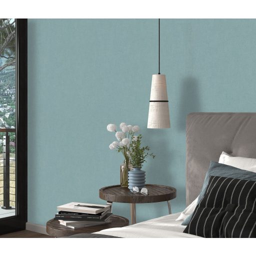 Finom és természetes vászonstruktúra egyszínű minta pasztell zöld/lágy tengerzöld tónus tapéta