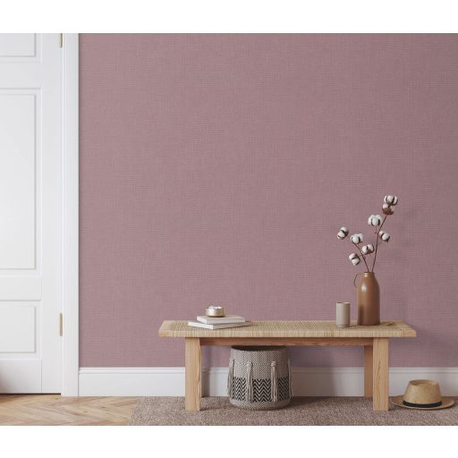 Finom és természetes vászonstruktúra egyszínű minta mályva/porrózsaszín tónus tapéta