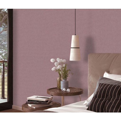 Finom és természetes vászonstruktúra egyszínű minta mályva/porrózsaszín tónus tapéta