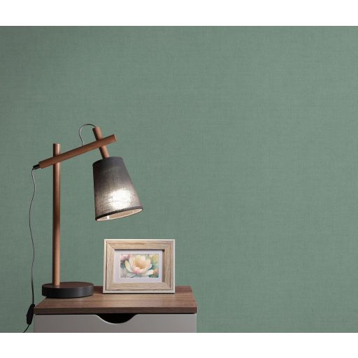 Finom és természetes vászonstruktúra egyszínű minta pasztell zöld/türkizzöld tónus tapéta