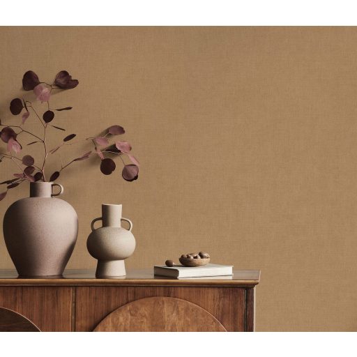 Finom és természetes vászonstruktúra egyszínű minta meleg barna tónus tapéta