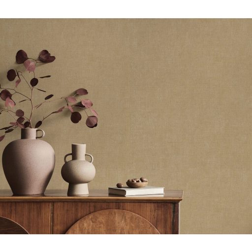 Finom és természetes vászonstruktúra egyszínű minta világosbarna/aranybarna tónus tapéta