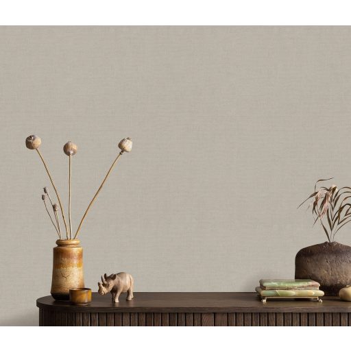 Finom és természetes vászonstruktúra egyszínű minta halvány szürkésbarna/taupe tónus tapéta