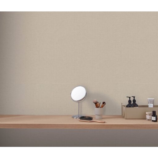 Homogén és részletgazdag egyszínű keresztirányú szövésminta szürkésbézs/kakaóbarna/tejeskávé tónus tapéta