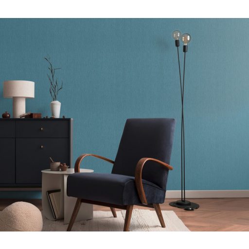 Finom függőleges vonalvezetésű barázdák - egyszínű texturált minta kék/türkizkék tónus finom fény tapéta