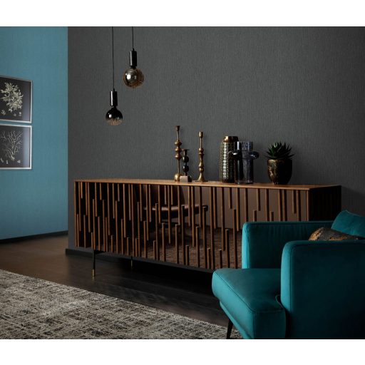 Finom függőleges vonalvezetésű barázdák - egyszínű texturált minta sötétszürke/antracit és ezüst tónus finom fény tapéta