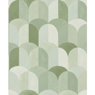   Mediterrán csempékre emlékeztető geometrikus minta fehér zöld és mohazöld tónus tapéta